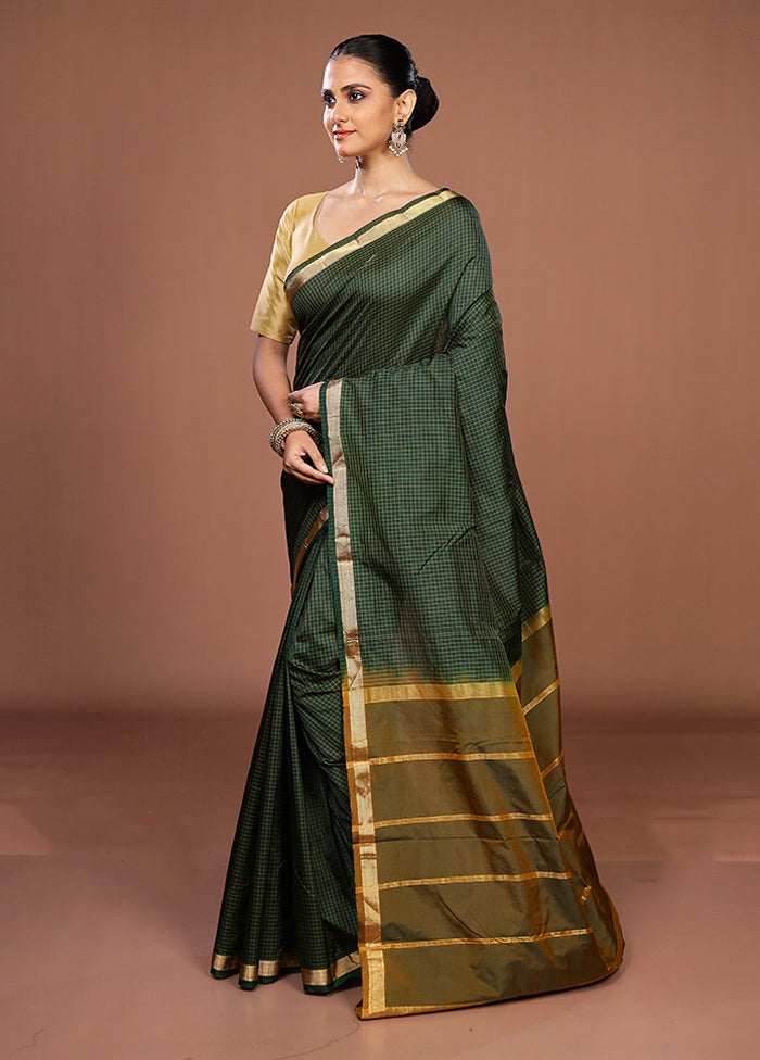 Green Kanjivaram Silk Saree With Blouse Piece