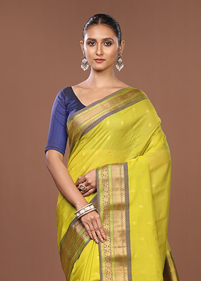 Green Gadwal Pure Silk Saree Without Blouse Piece