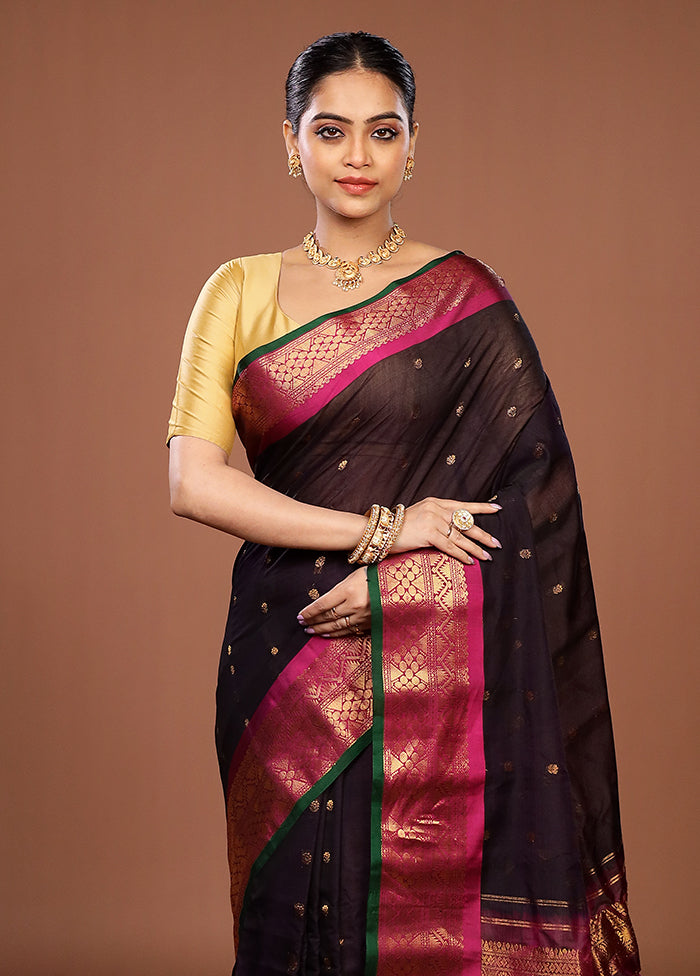 Purple Gadwal Pure Silk Saree Without Blouse Piece