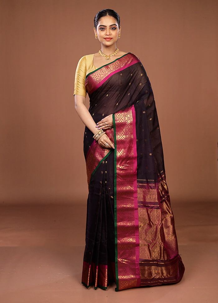 Purple Gadwal Pure Silk Saree Without Blouse Piece