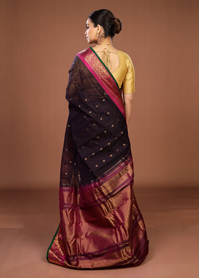 Purple Gadwal Pure Silk Saree Without Blouse Piece
