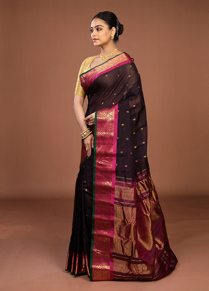 Purple Gadwal Pure Silk Saree Without Blouse Piece