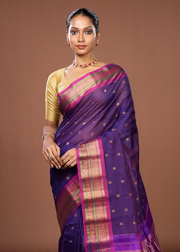 Purple Gadwal Pure Silk Saree Without Blouse Piece