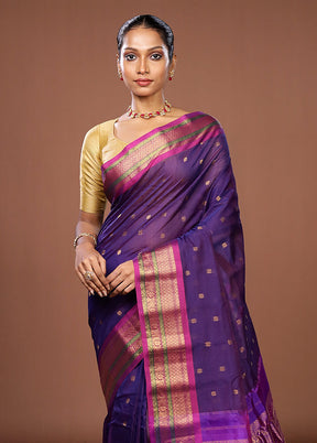 Purple Gadwal Pure Silk Saree Without Blouse Piece