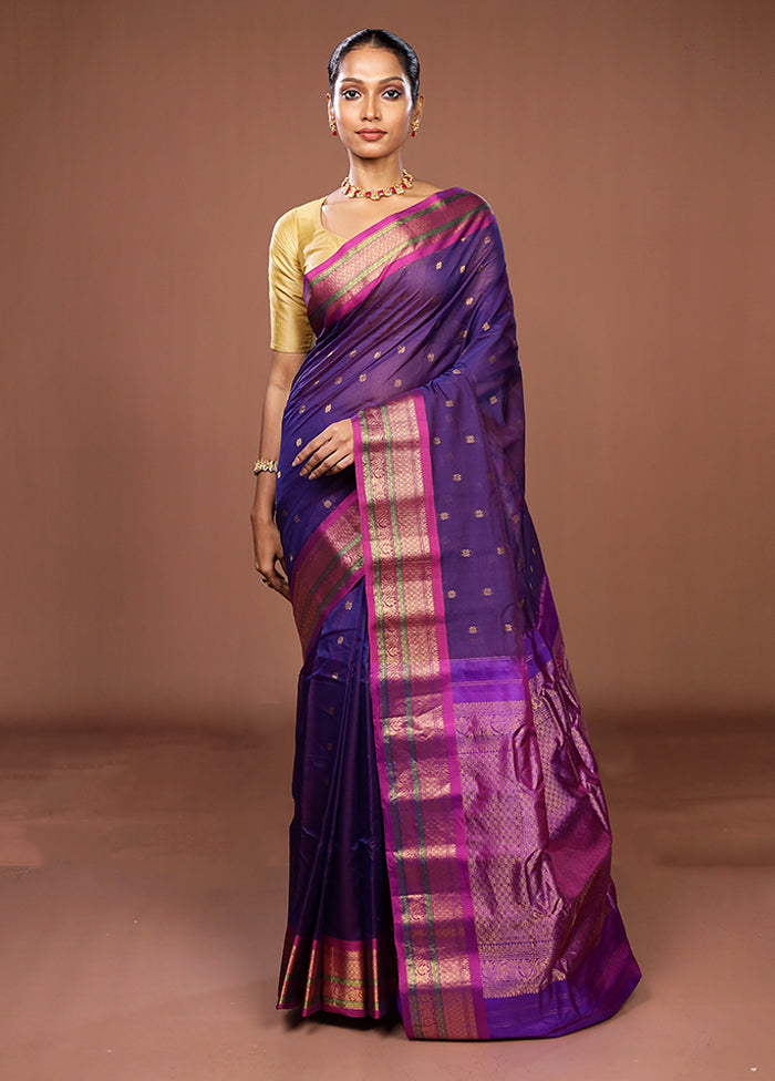 Purple Gadwal Pure Silk Saree Without Blouse Piece