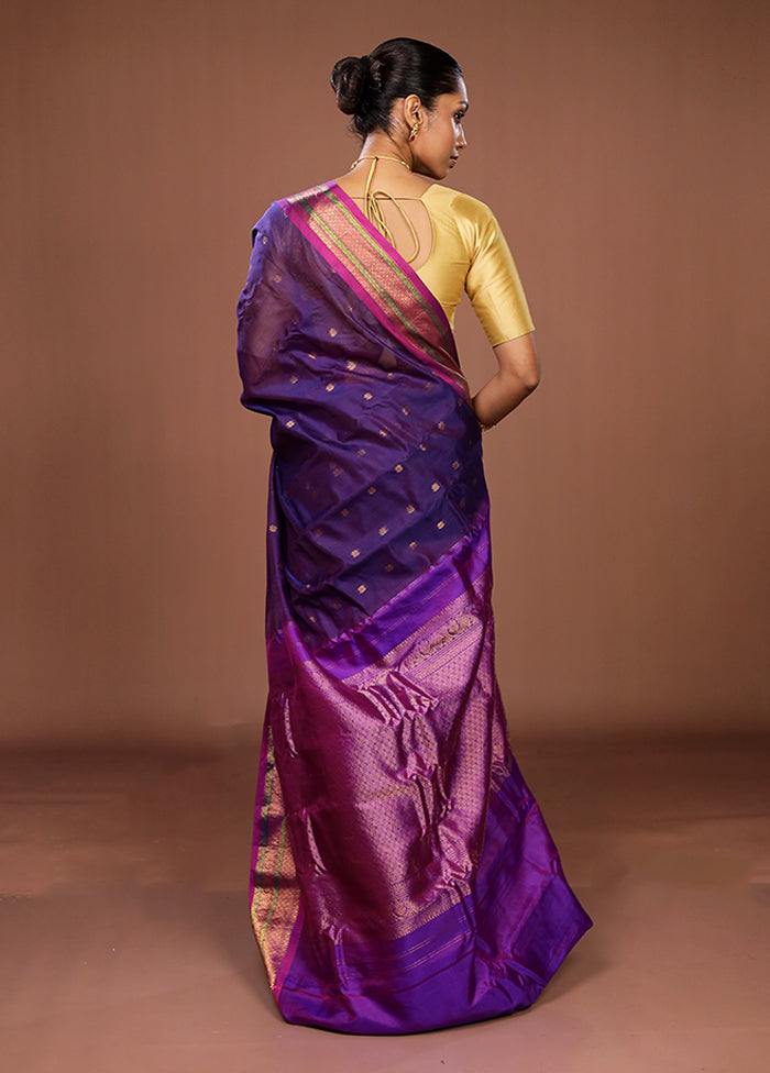 Purple Gadwal Pure Silk Saree Without Blouse Piece