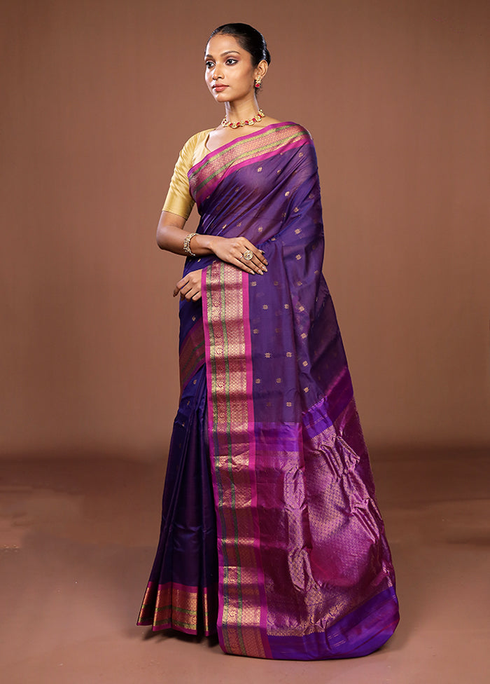 Purple Gadwal Pure Silk Saree Without Blouse Piece