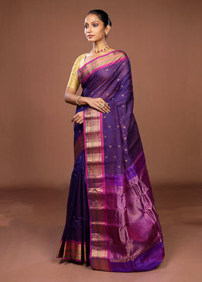 Purple Gadwal Pure Silk Saree Without Blouse Piece