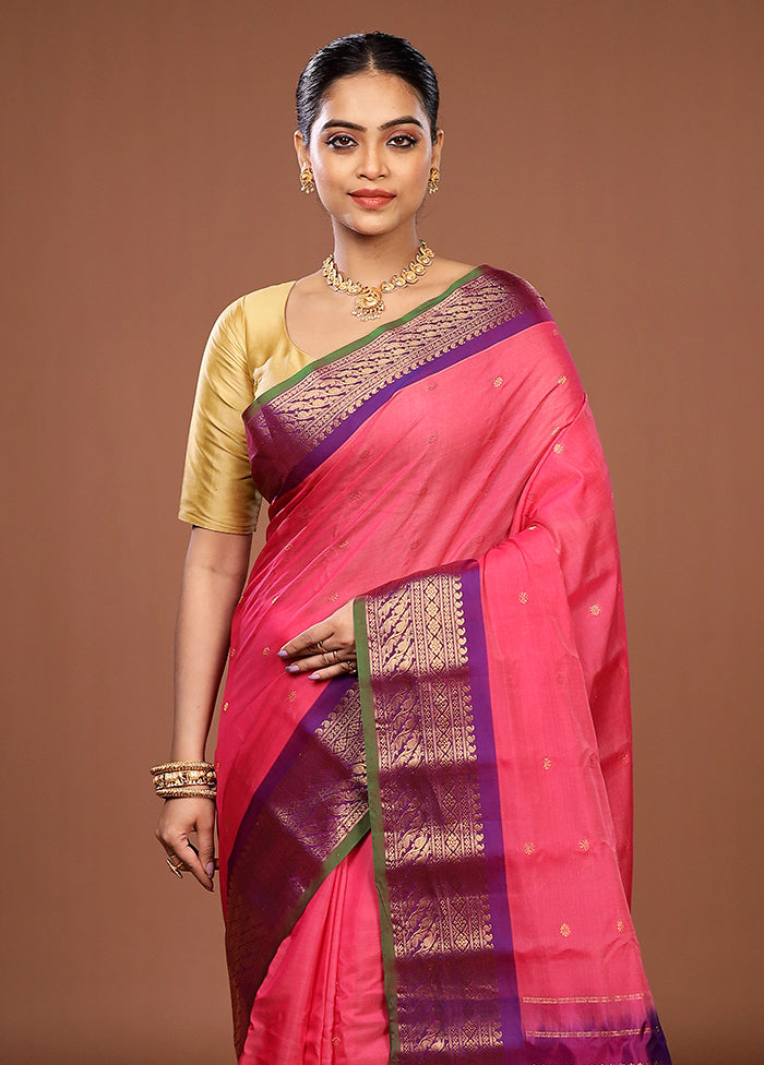 Pink Gadwal Pure Silk Saree Without Blouse Piece