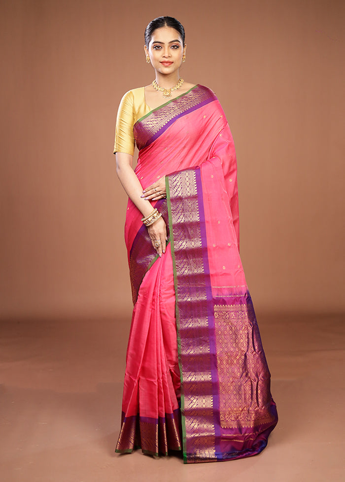 Pink Gadwal Pure Silk Saree Without Blouse Piece