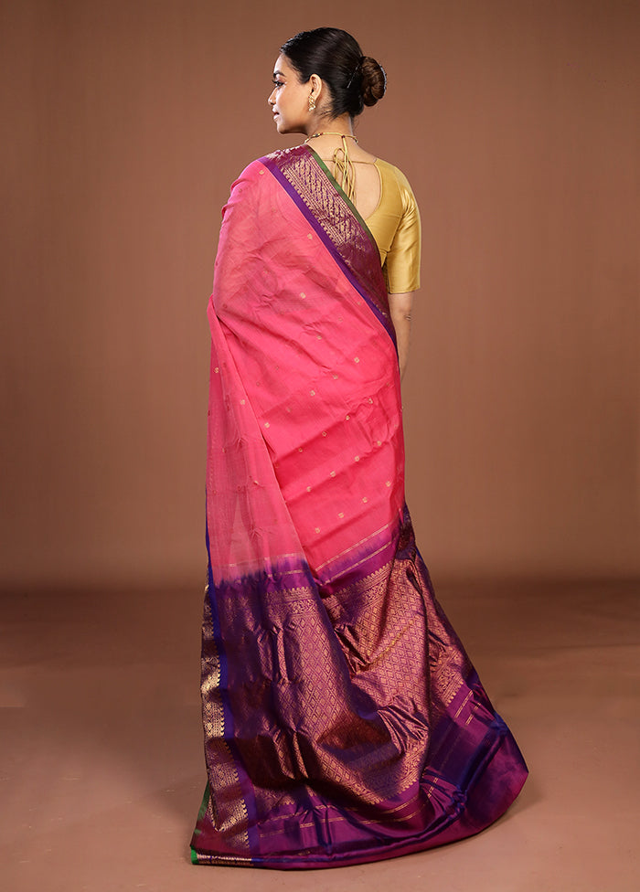 Pink Gadwal Pure Silk Saree Without Blouse Piece