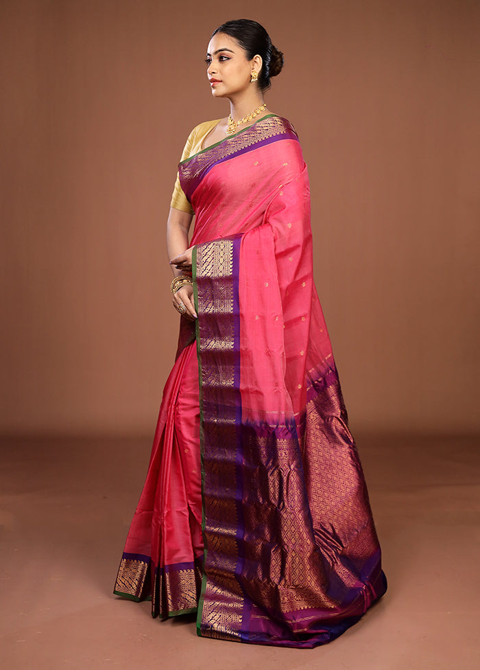 Pink Gadwal Pure Silk Saree Without Blouse Piece
