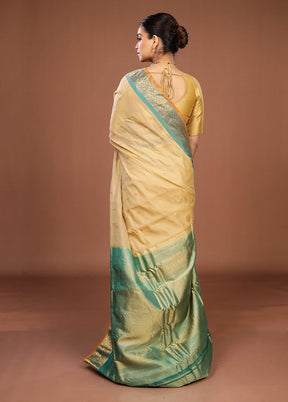 Cream Gadwal Pure Silk Saree Without Blouse Piece