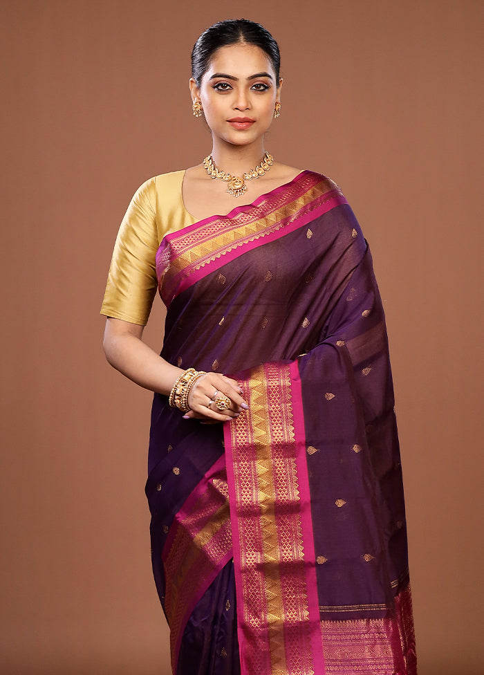 Purple Gadwal Pure Silk Saree Without Blouse Piece