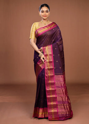 Purple Gadwal Pure Silk Saree Without Blouse Piece