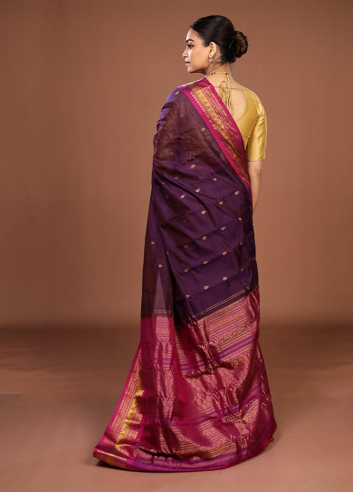 Purple Gadwal Pure Silk Saree Without Blouse Piece