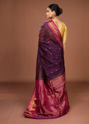 Purple Gadwal Pure Silk Saree Without Blouse Piece