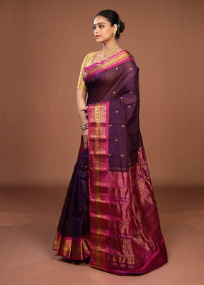 Purple Gadwal Pure Silk Saree Without Blouse Piece