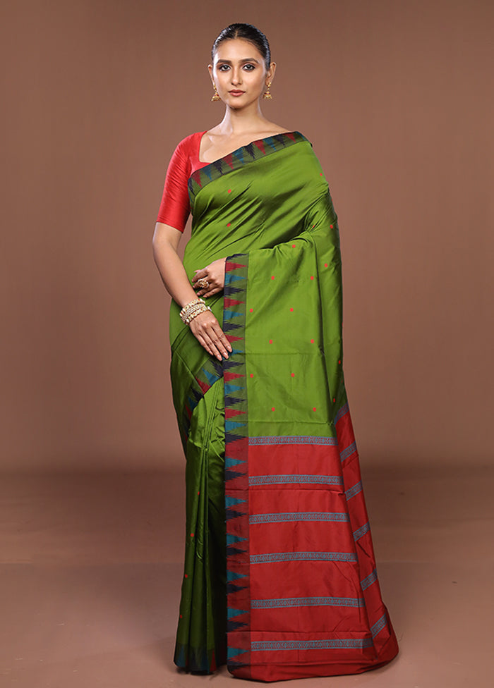 Green Kanjivaram Silk Saree With Blouse Piece