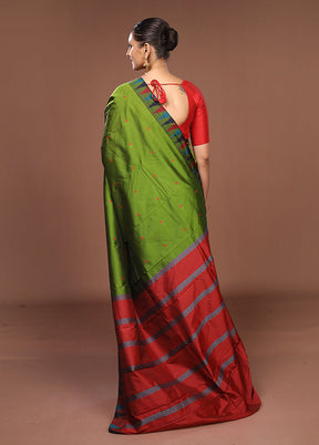 Green Kanjivaram Silk Saree With Blouse Piece