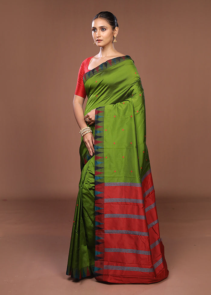 Green Kanjivaram Silk Saree With Blouse Piece