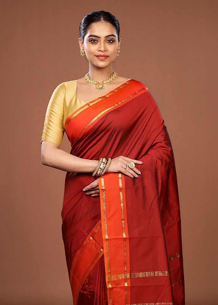 Maroon Kanjivaram Silk Saree With Blouse Piece