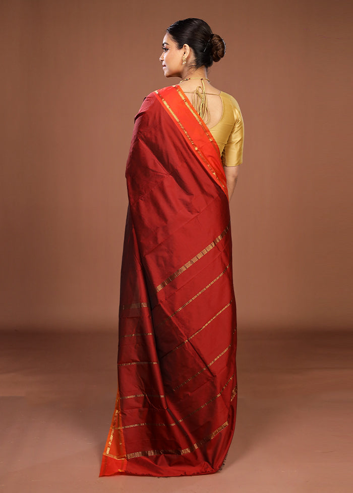 Maroon Kanjivaram Silk Saree With Blouse Piece