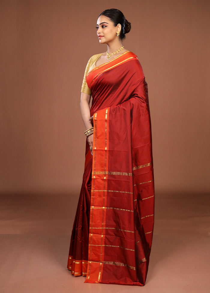 Maroon Kanjivaram Silk Saree With Blouse Piece