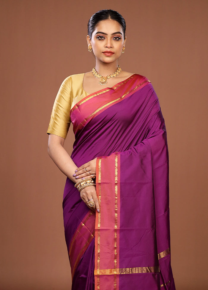 Purple Kanjivaram Silk Saree With Blouse Piece