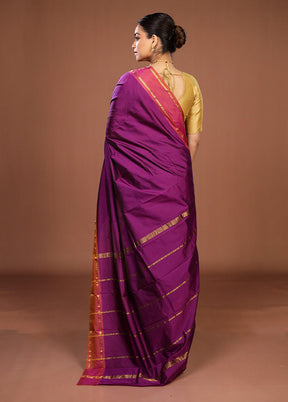 Purple Kanjivaram Silk Saree With Blouse Piece