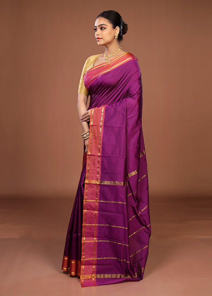 Purple Kanjivaram Silk Saree With Blouse Piece