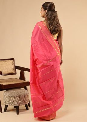Pink Kanjivaram Silk Saree With Blouse Piece