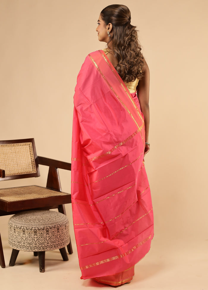 Pink Kanjivaram Silk Saree With Blouse Piece
