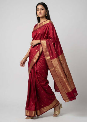 Maroon Kanjivaram Silk Saree With Blouse Piece