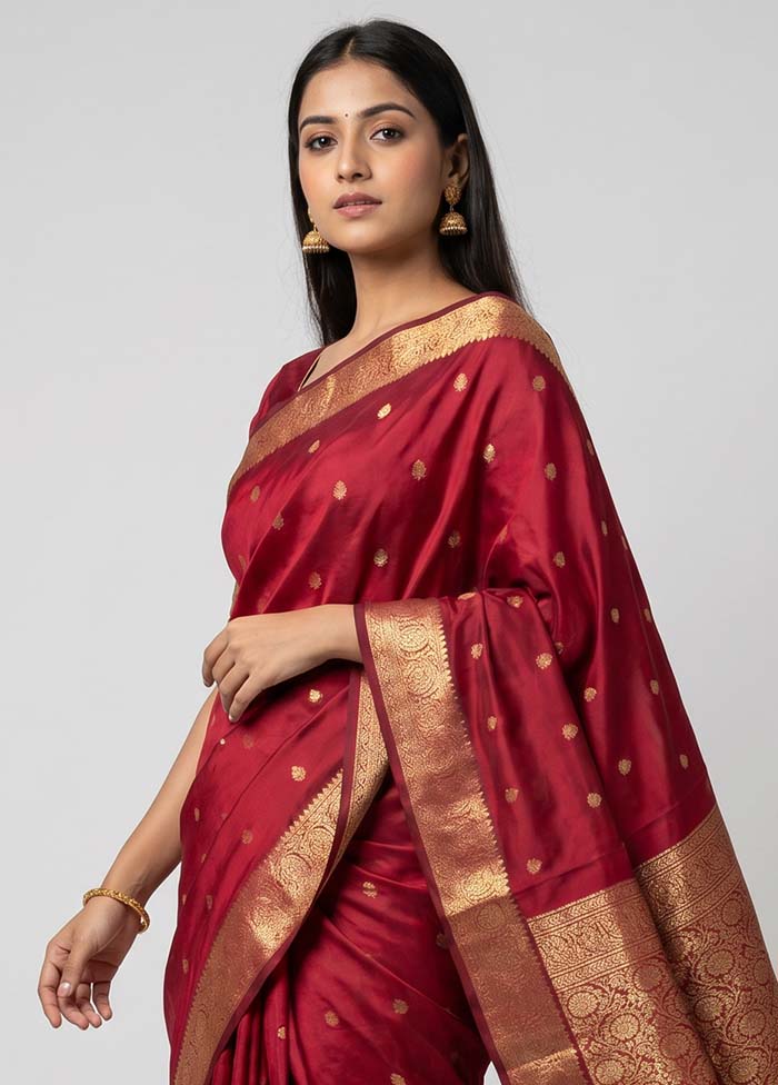 Maroon Kanjivaram Silk Saree With Blouse Piece