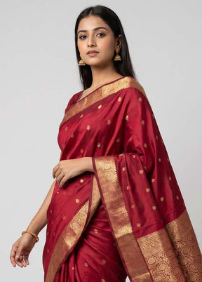 Maroon Kanjivaram Silk Saree With Blouse Piece