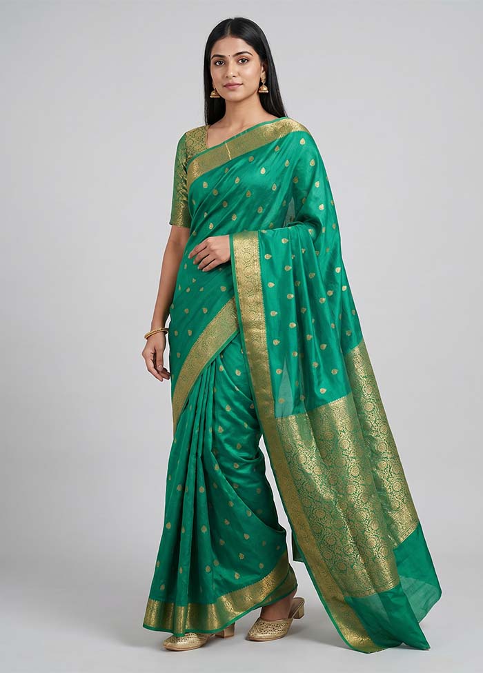 Green Kanjivaram Silk Saree With Blouse Piece