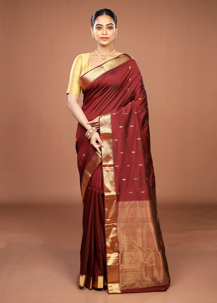 Maroon Kanjivaram Silk Saree With Blouse Piece