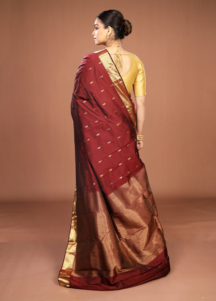Maroon Kanjivaram Silk Saree With Blouse Piece