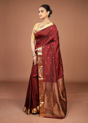 Maroon Kanjivaram Silk Saree With Blouse Piece