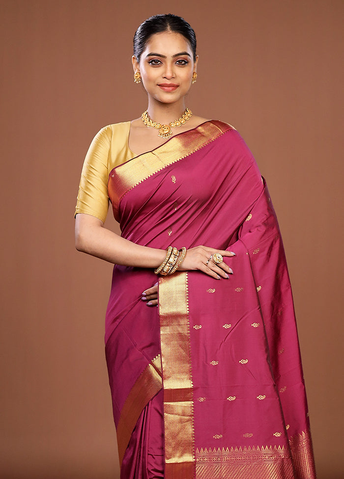 Purple Kanjivaram Silk Saree With Blouse Piece