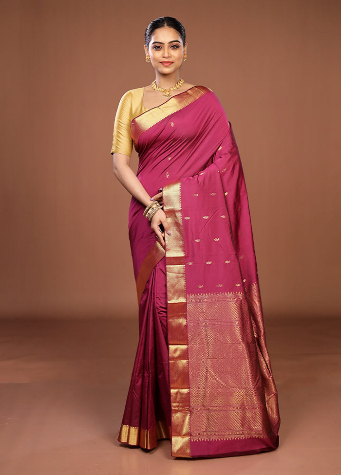 Purple Kanjivaram Silk Saree With Blouse Piece