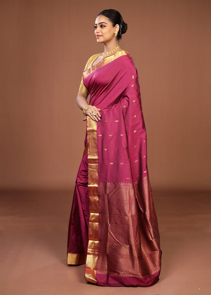 Purple Kanjivaram Silk Saree With Blouse Piece
