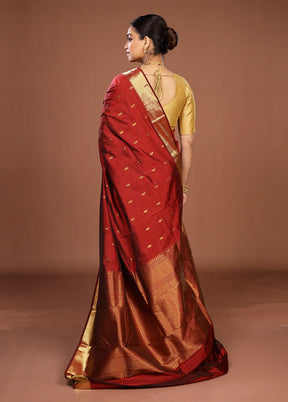 Maroon Kanjivaram Silk Saree With Blouse Piece