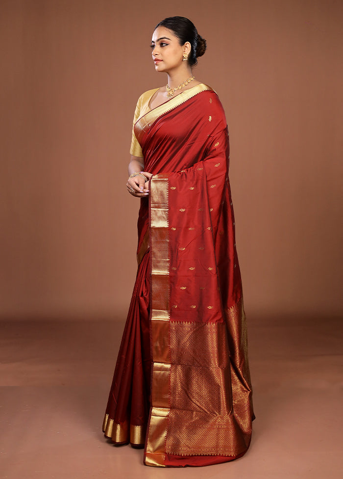 Maroon Kanjivaram Silk Saree With Blouse Piece