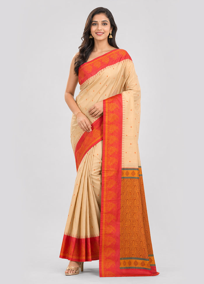 Cream Kanjivaram Silk Saree With Blouse Piece