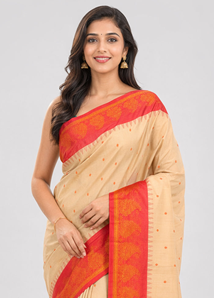 Cream Kanjivaram Silk Saree With Blouse Piece