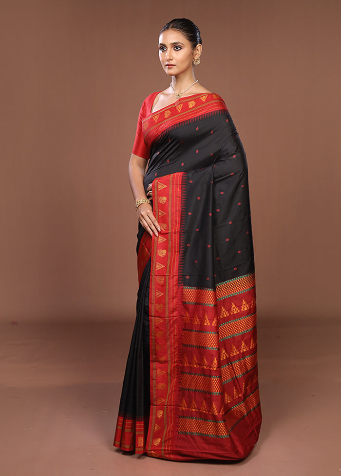 Black Kanjivaram Silk Saree With Blouse Piece