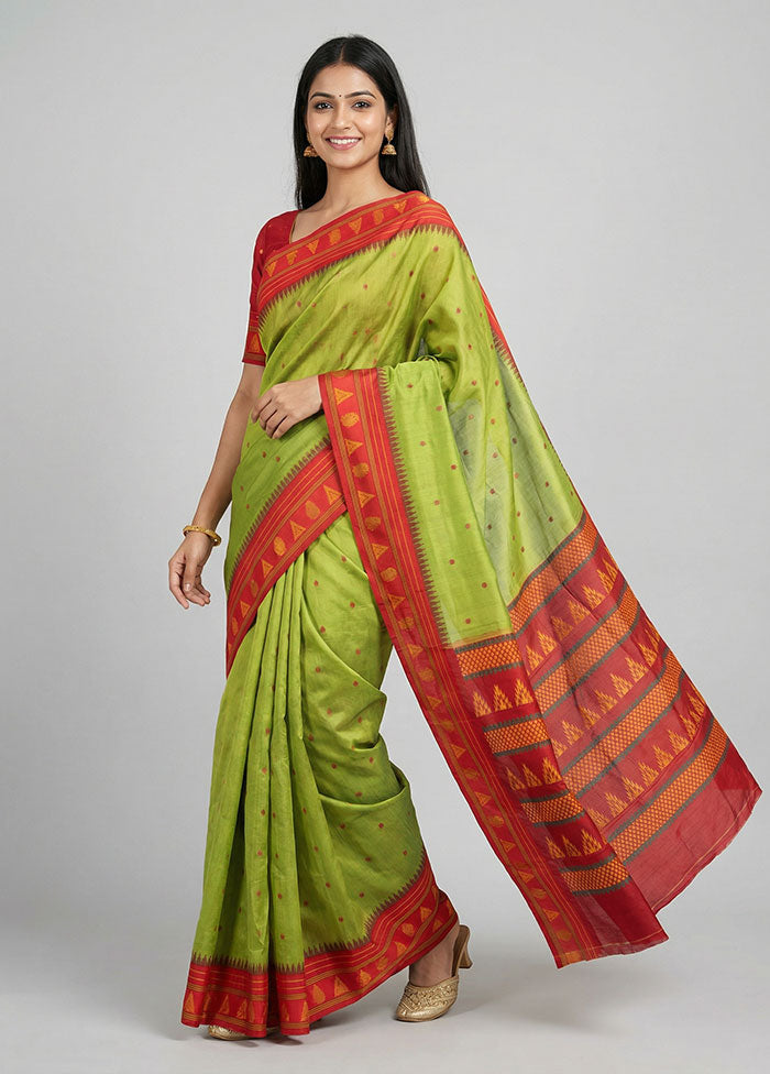 Green Kanjivaram Silk Saree With Blouse Piece