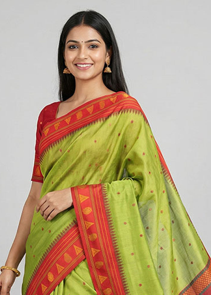 Green Kanjivaram Silk Saree With Blouse Piece
